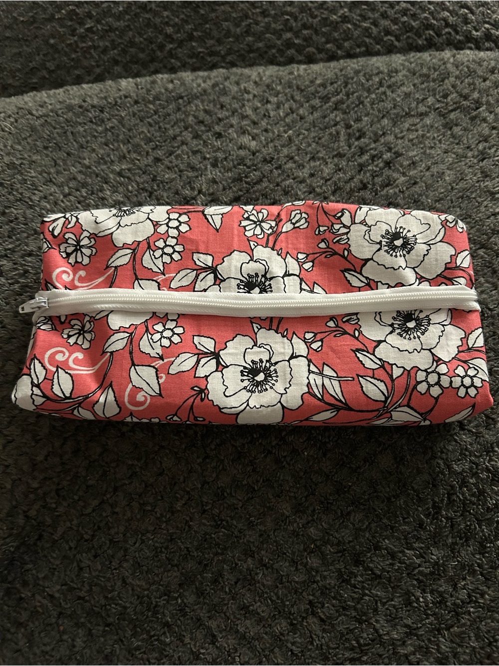 Hand Crafted Coral Floral Zip Pencil Case